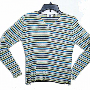 Gap Factory V Neck Sweater Size XL Multicolored Stripes RN#54023‎  #020